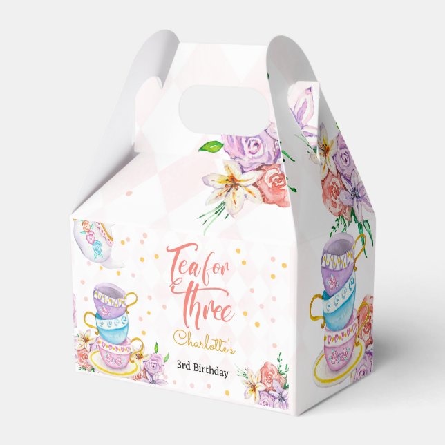 Tea for three, third tea birthday favour box (Front Side)