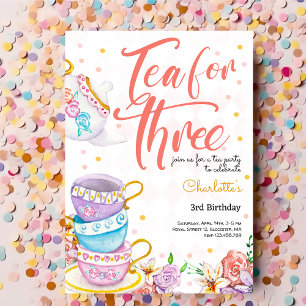 Tea for three, third tea birthday invitation