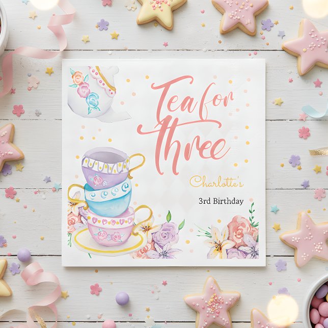 Tea for three, third tea birthday napkin (Creator Uploaded)