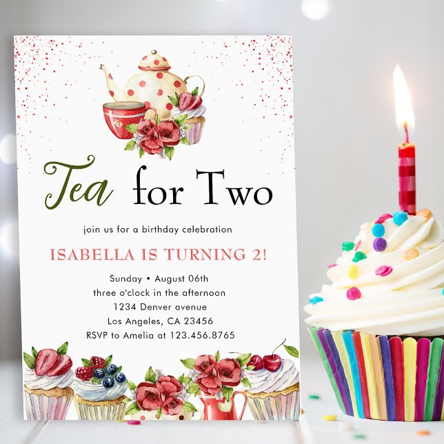 Tea for Two 2nd Birthday Tea Floral Party Invitation (Creator Uploaded)
