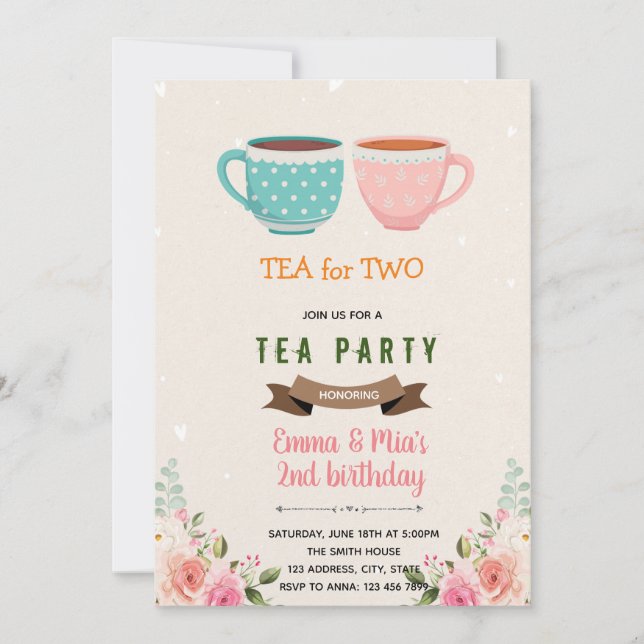 Tea for two birthday invitation (Front)