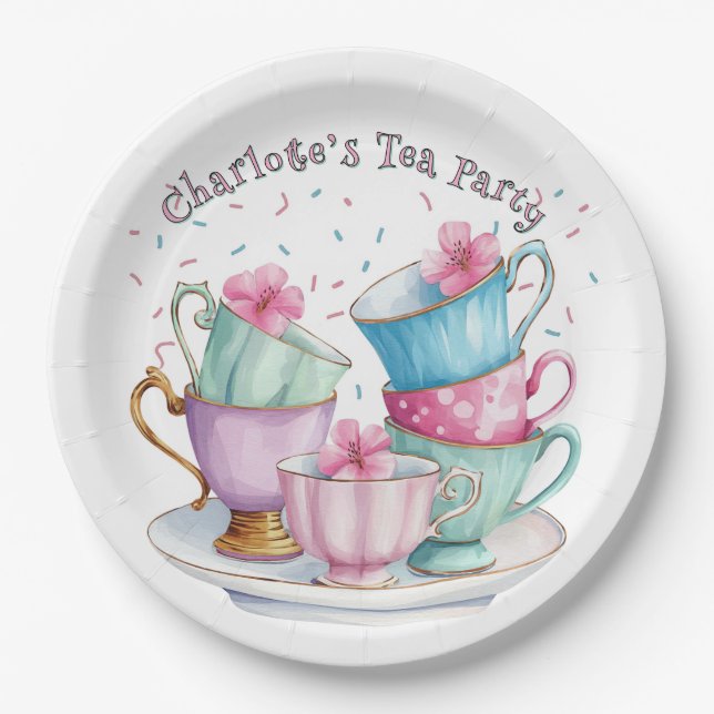 Tea for Two Elegant Girl's Birthday Party Paper Plate (Front)