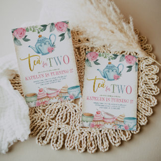 Tea for Two Floral 2nd Birthday Invitation