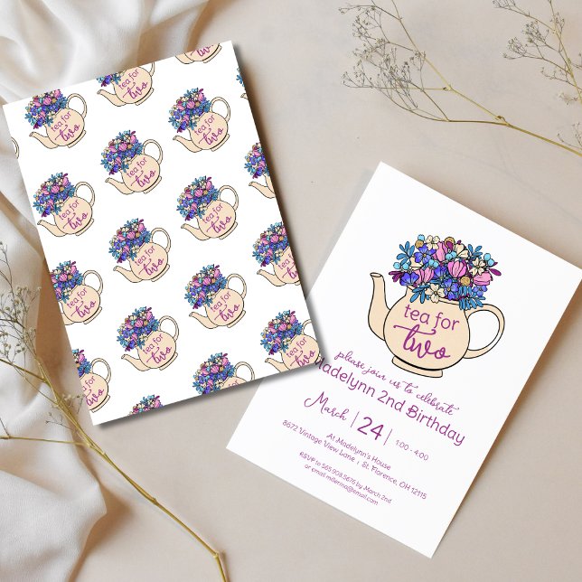 Tea for Two Floral 2nd Birthday Party Invitation (Creator Uploaded)