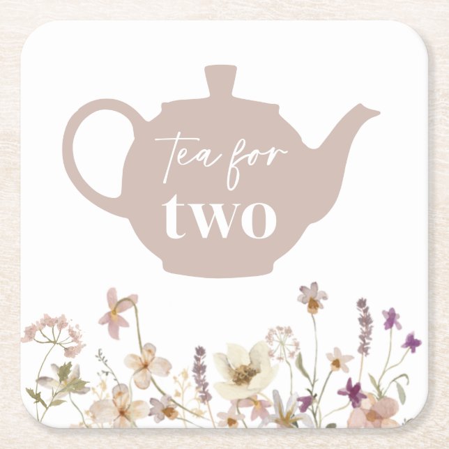 Tea For Two Floral Square Paper Coaster (Front)