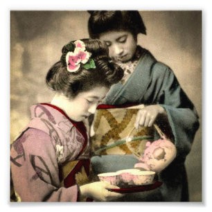 Tea for Two Geisha in Old Japan Vintage Japanese Photo Print