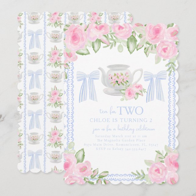 Tea for Two Grandmillennial Birthday Invitation (Front/Back)