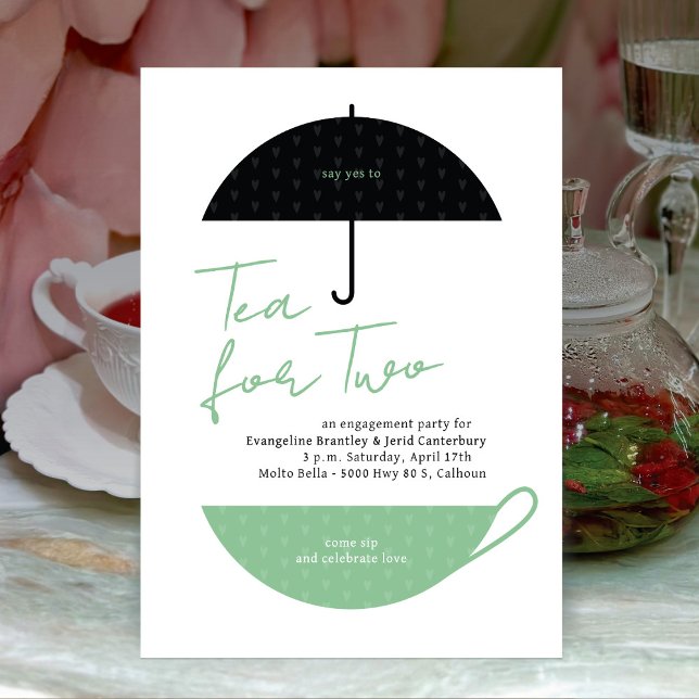 Tea for Two Modern Mint Green Tea Party Invitation (Creator Uploaded)