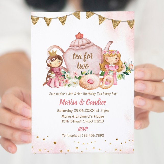 Tea for Two Sibling Combined Birthday Invitation (Creator Uploaded)