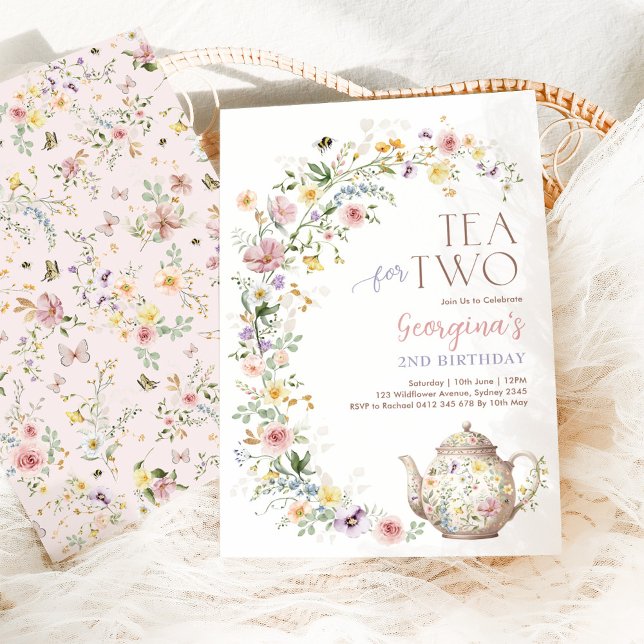 Tea for Two Spring Wildflower Birthday Tea Party Invitation (Creator Uploaded)