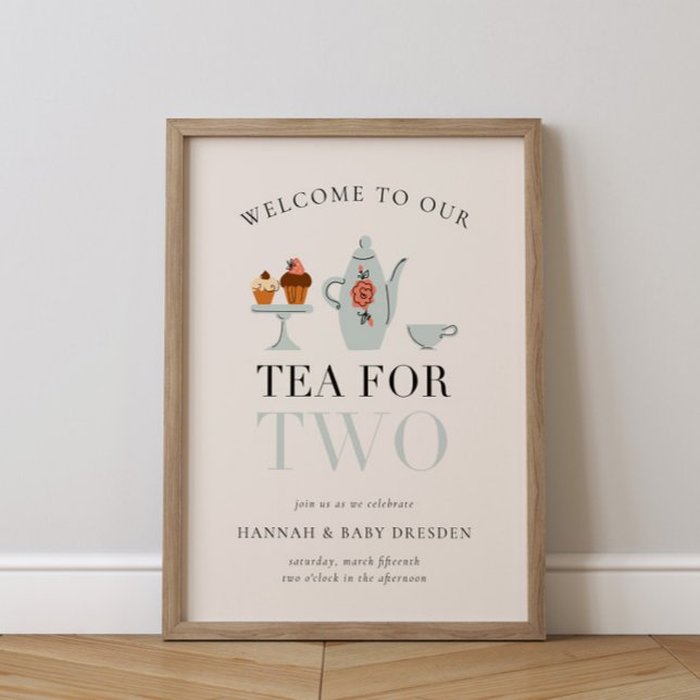Tea for Two | Tea Party Blue Baby Shower Poster (Creator Uploaded)