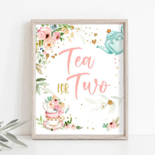 Tea for Two Tea Party Girl 2nd Second Birthday Poster