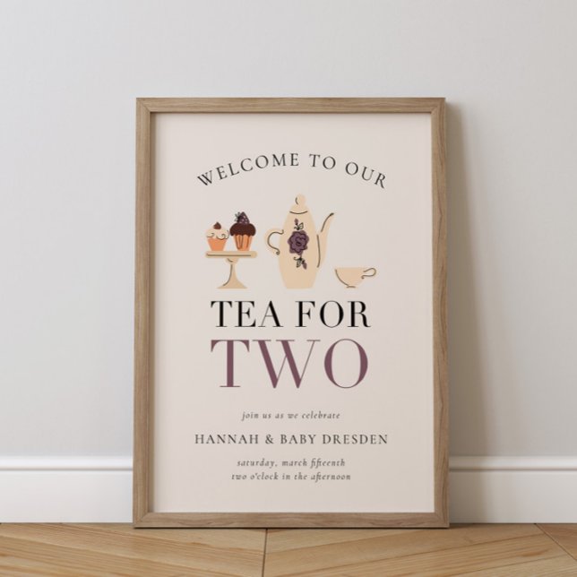 Tea for Two | Tea Party Purple Baby Shower Poster (Creator Uploaded)