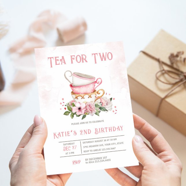 Tea For Two Teacups Theme Birthday Invitation (Creator Uploaded)