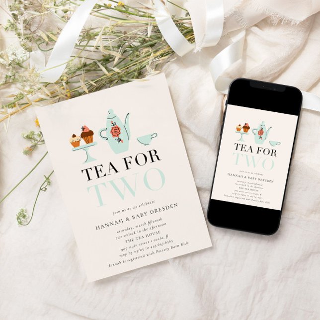 Tea for Two | Teal Tea Party Baby Shower Invitation (Creator Uploaded)
