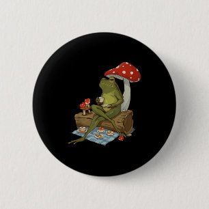 Tea Frog Mushroom Cnic Cute Nature Aesthetic Cotta 6 Cm Round Badge