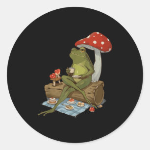 Tea Frog Mushroom Cnic Cute Nature Aesthetic Cotta Classic Round Sticker