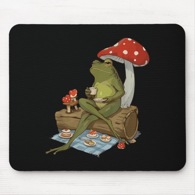 Tea Frog Mushroom Cnic Cute Nature Aesthetic Cotta Mouse Pad (Front)