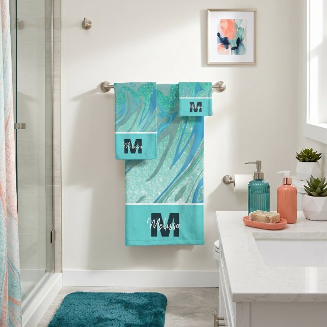 Tea glitter and marble personalised bath towel set (Creator Uploaded)