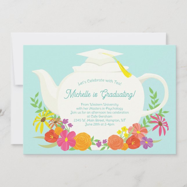 Tea Graduation Party Teapot Invitation (Front)