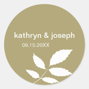 Tea green modern leaves custom wedding favour labe classic round sticker