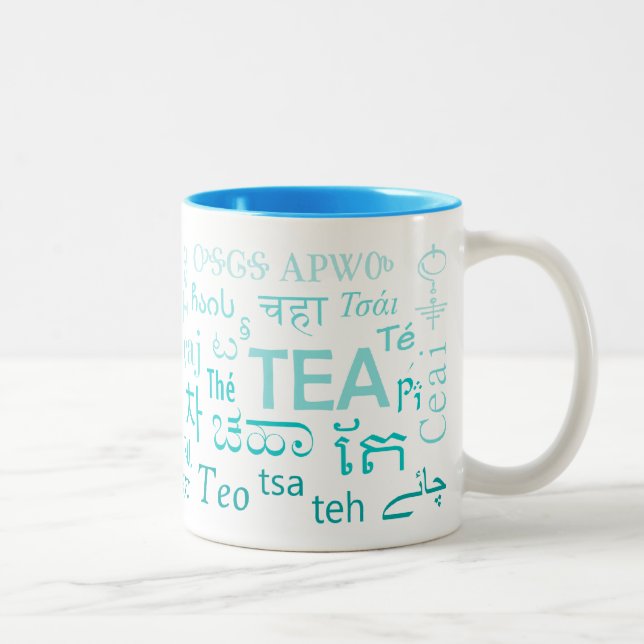 Tea in Every Language Mug in Blue (Right)