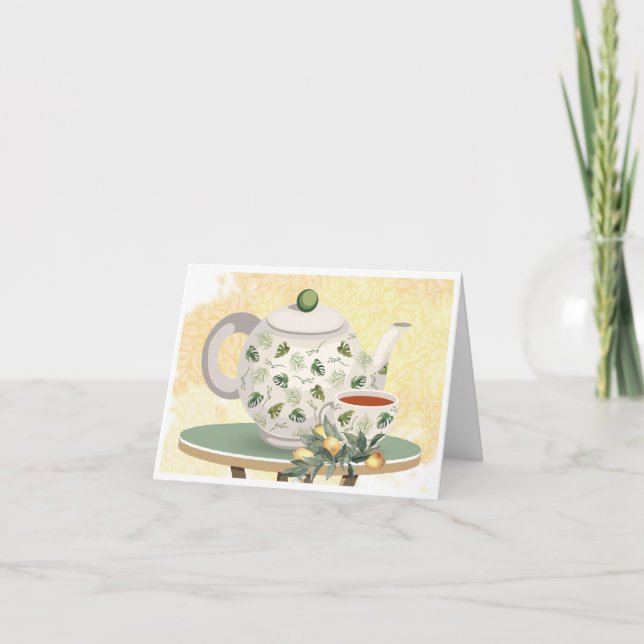 Tea Kettle and Tea Cup Blank Note Card (Front)
