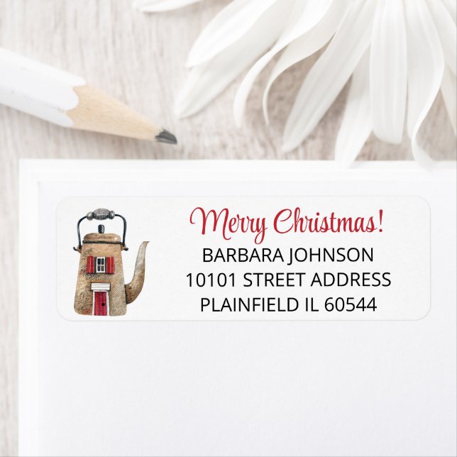 Tea Kettle Home, Merry Christmas Return Address Label (Insitu)