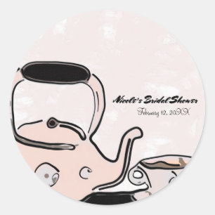 Tea Kettle Party Modern Chic Bridal Favour Classic Round Sticker
