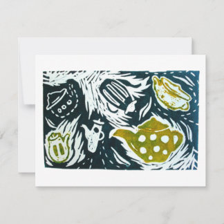 Tea Leaves and Tiny Conversations Linocut RSVP Card