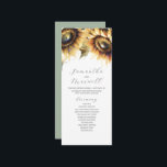 Tea Length Wedding Program Template Sunflower<br><div class="desc">Immerse in the warmth of our tea-length wedding program template, adorned with a distinctive top border of watercolor sunflowers in radiant golden yellow and rich browns. This design offers customisable template fields for you to seamlessly add your order of service. On the reverse, find a harmonious sage green colour that...</div>