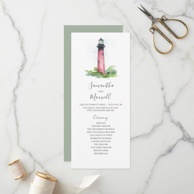 Tea Length Wedding Programs Lighthouse (Front/Back In Situ)