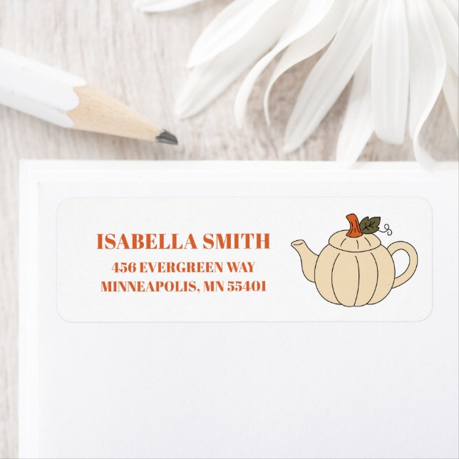 Tea Lover Fall Pumpkin Tea Pot Return Address Label (Insitu)