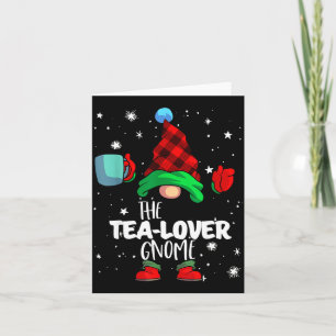 Tea Lover Gnome Red Buffalo Plaid Matching Family  Card