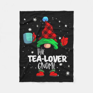 Tea Lover Gnome Red Buffalo Plaid Matching Family Fleece Blanket