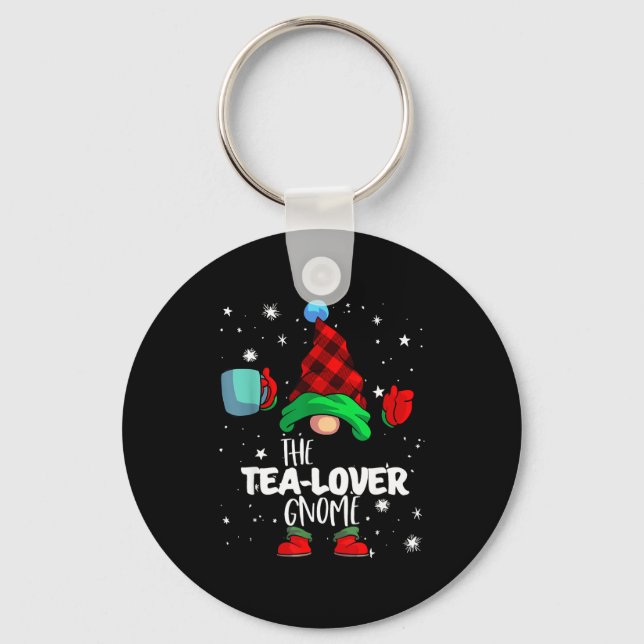 Tea Lover Gnome Red Buffalo Plaid Matching Family  Key Ring (Front)