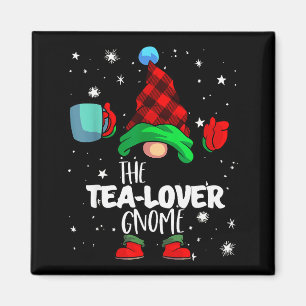 Tea Lover Gnome Red Buffalo Plaid Matching Family Magnet