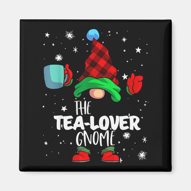Tea Lover Gnome Red Buffalo Plaid Matching Family  Magnet (Front)