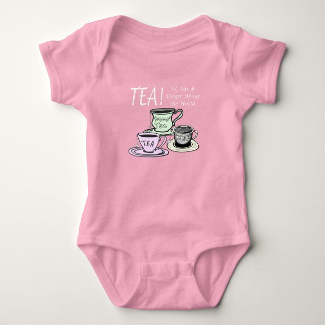 Tea Lover Positivity Quote - Sit Sip Forget Baby Bodysuit (Front)