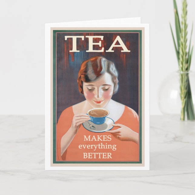 Tea Makes Everything Better Vintage Poster  Card (Front)
