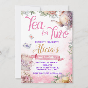 Tea Party 2nd Birthday, Tea Time Party  Invitation