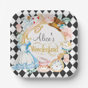 Tea party alice in wonderland girl birthday paper  plate