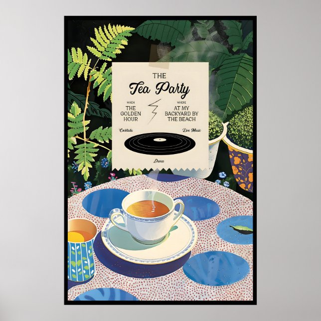 Tea Party Art Print Backyard Garden Illustration (Front)