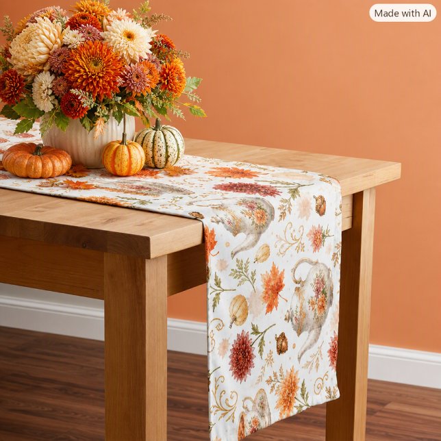 Tea Party Autumn Pumpkin Floral Pattern  Short Table Runner (Creator Uploaded)