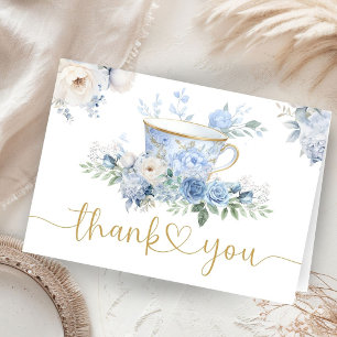 Tea Party Baby Shower Blue Floral Folded Thank You Card