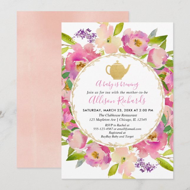 Tea party baby shower Boho blush pink pastel Invitation (Front/Back)