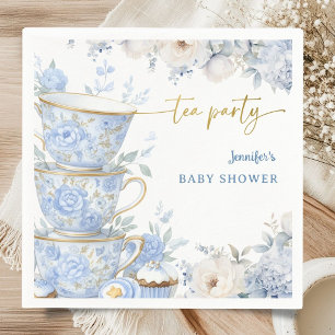 Tea Party Baby Shower Boy Blue & Gold Floral Napkin