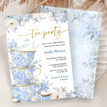 Tea Party Baby Shower Boy Dusty Blue Floral