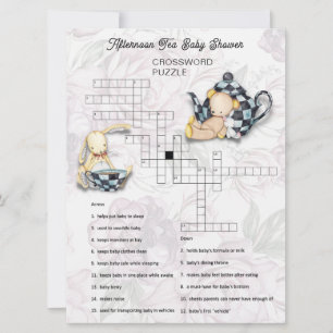 Tea Party Baby Shower Crossword Puzzle Card
