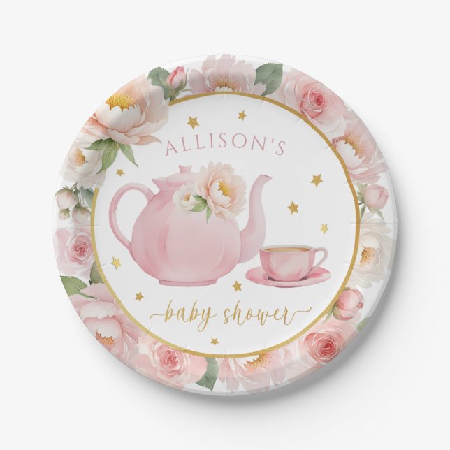 Tea Party Baby Shower Floral Paper Plates (Front)